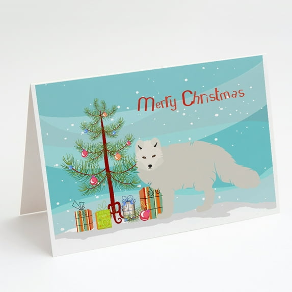 Caroline's Treasures White Arctic Fox Christmas Christmas Greeting Cards with Envelopes, 5" x 7" (8 Count)