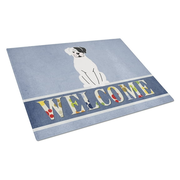 Caroline's Treasures White Boxer Cooper Welcome Glass Cutting Board Large