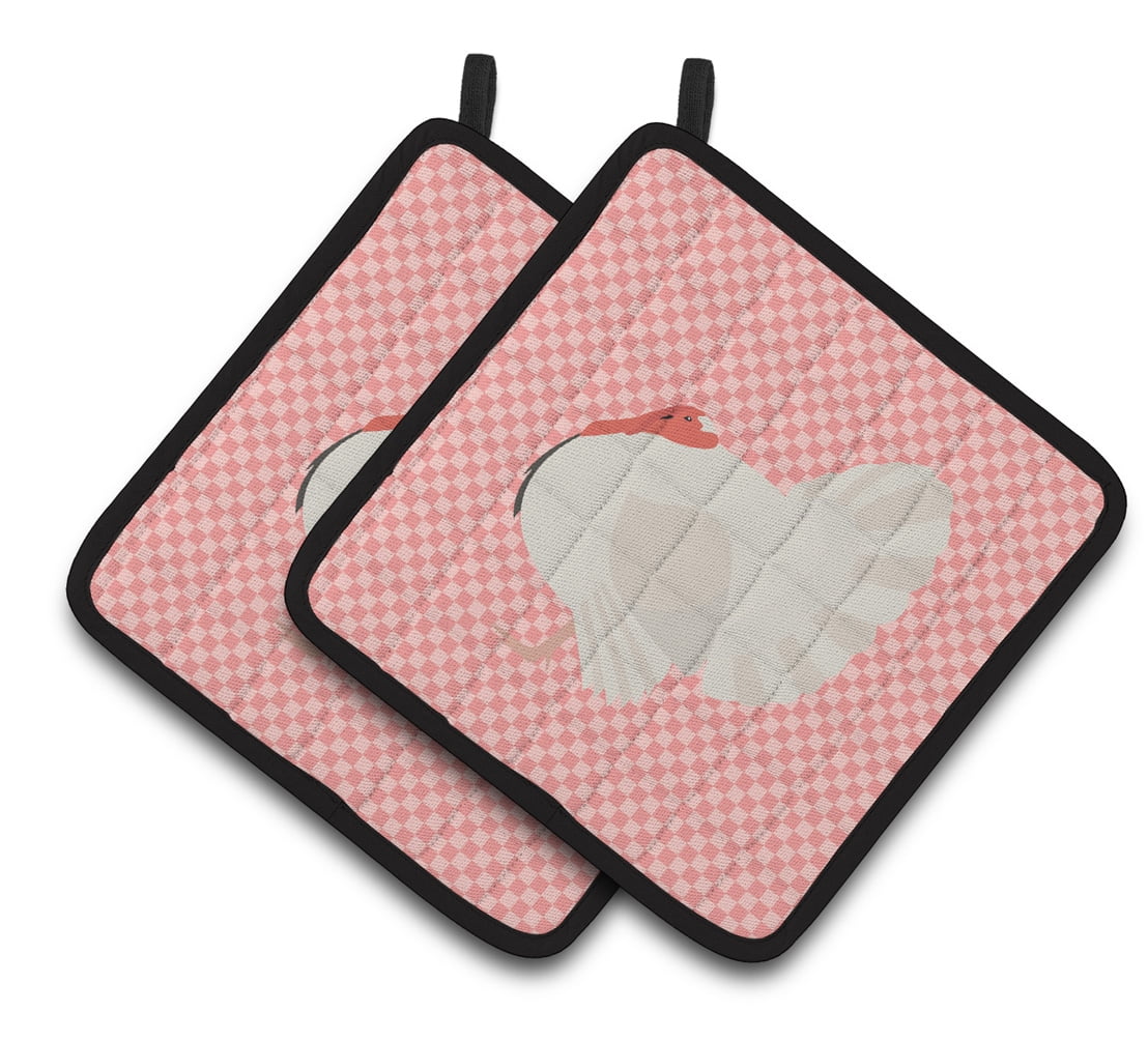 Caroline's Treasures White Holland Turkey Pink Check Pair of Pot Holders