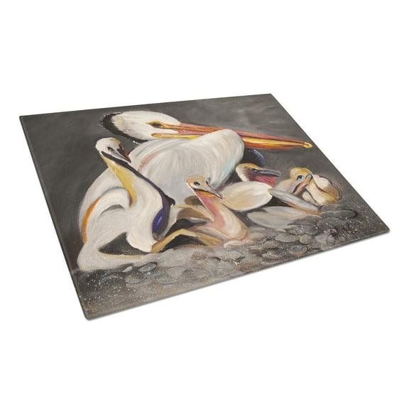 Caroline's Treasures White Pelicans Glass Cutting Board Large