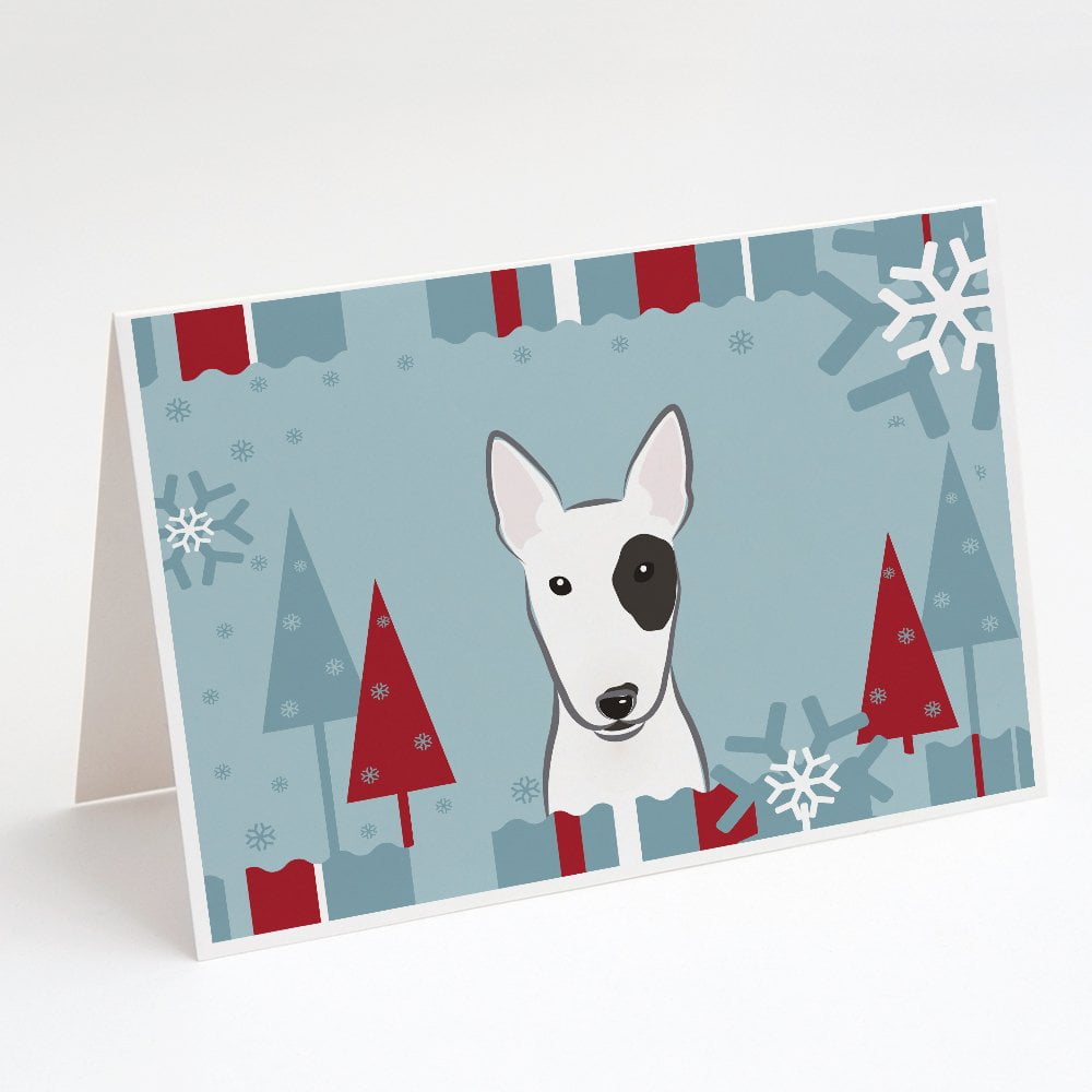 Caroline's Treasures Winter Bull Terrier Christmas Greeting Cards with Envelopes, 5" x 7" (8 Count)
