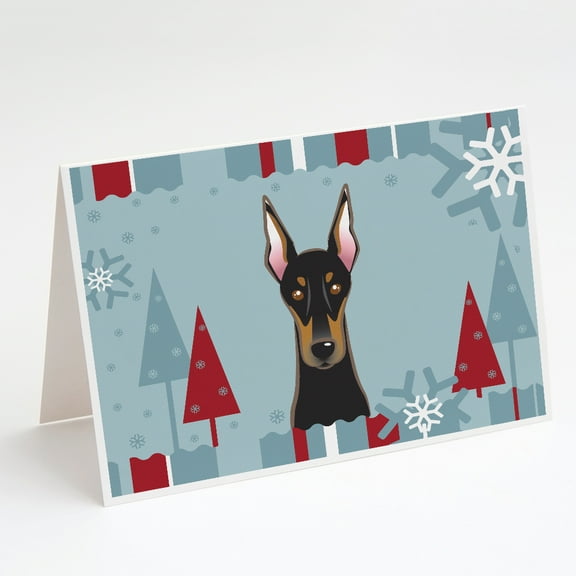 Winter Holiday Doberman Greeting Cards and Envelopes Pack of 8