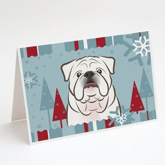 Winter Holiday White English Bulldog Greeting Cards and Envelopes Pack of 8