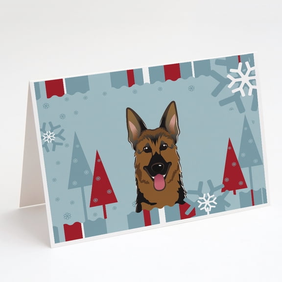 Winter Holiday German Shepherd Greeting Cards and Envelopes Pack of 8