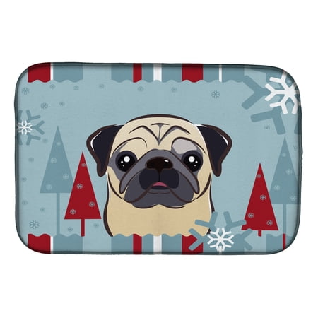 Caroline's Treasures Winter Holiday Fawn Pug Dish Drying Mat