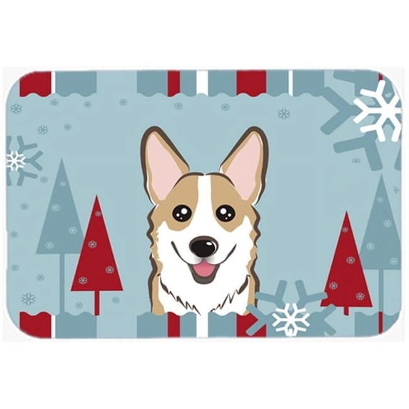 Caroline's Treasures Winter Holiday Sable Corgi Glass Cutting Board Large