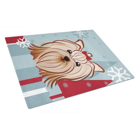 Caroline's Treasures Winter Holiday Yorkie Yorkshire Terrier Glass Cutting Board Large