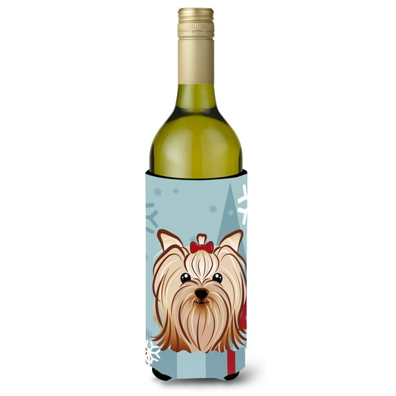 Caroline's Treasures Winter Holiday Yorkie Yorkshire Terrier Wine Bottle Koozie Hugger, 750 ml, Multicolor