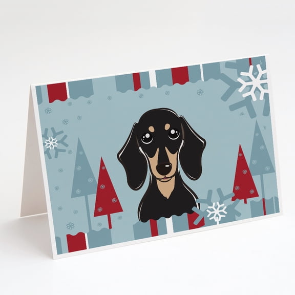 Winter Holiday Smooth Black and Tan Dachshund Greeting Cards and Envelopes Pack of 8