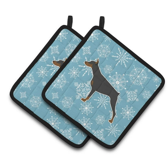 Caroline's Treasures Winter Snowflake Doberman Pinscher Pair of Pot Holders