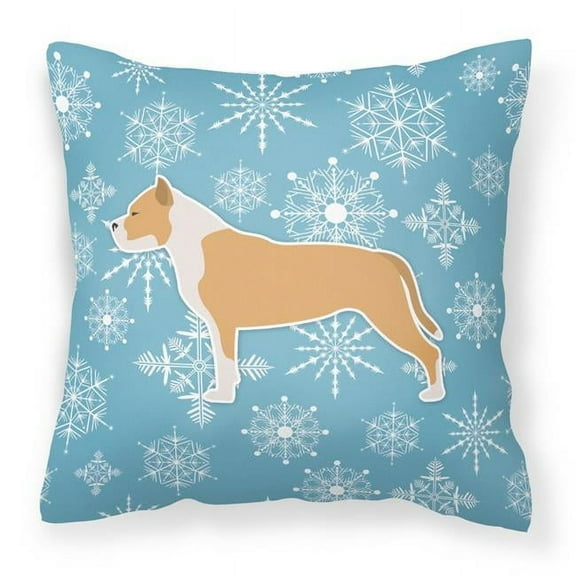 Carolines Treasures BB3554PW1818 Winter Snowflake Staffordshire Bull Terrier Fabric Decorative Pillow