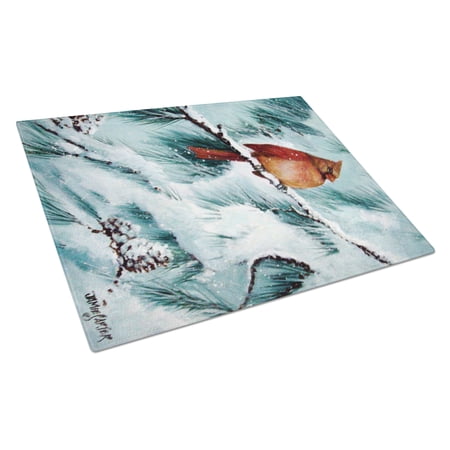 Caroline's Treasures Winter's Glory Redbird 2 Northern Cardinal Glass Cutting Board Large