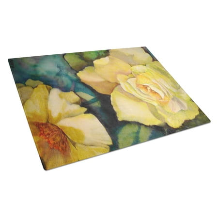 Caroline's Treasures Yellow Roses Glass Cutting Board Large