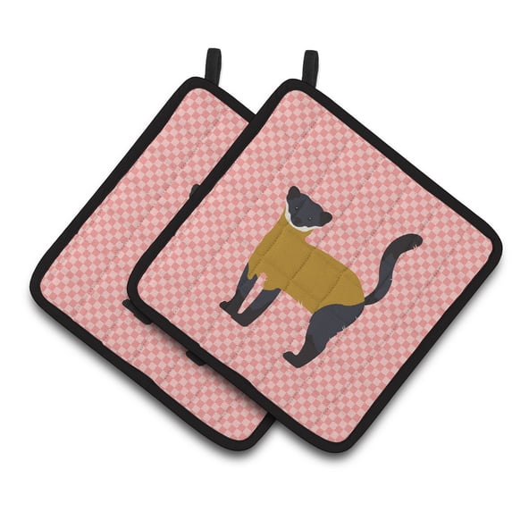 Caroline's Treasures Yellow-Throated Marten Pink Check Pair of Pot Holders