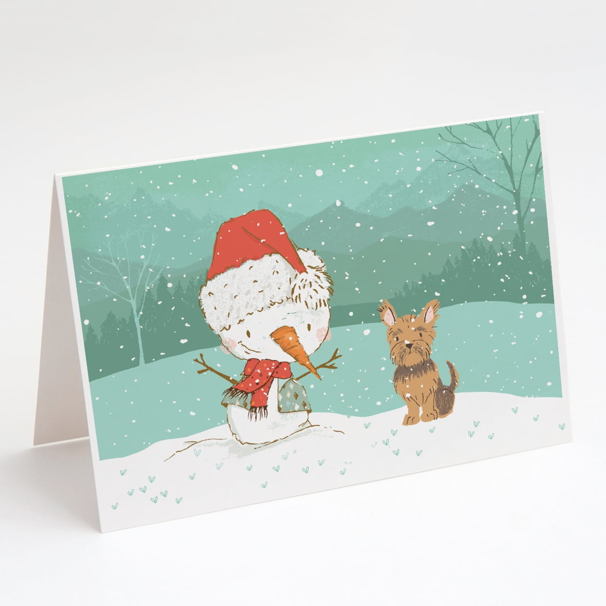 Caroline's Treasures Yorkie Cropped Ears Snowman Christmas Greeting Cards with Envelopes, 5" x 7" (8 Count)