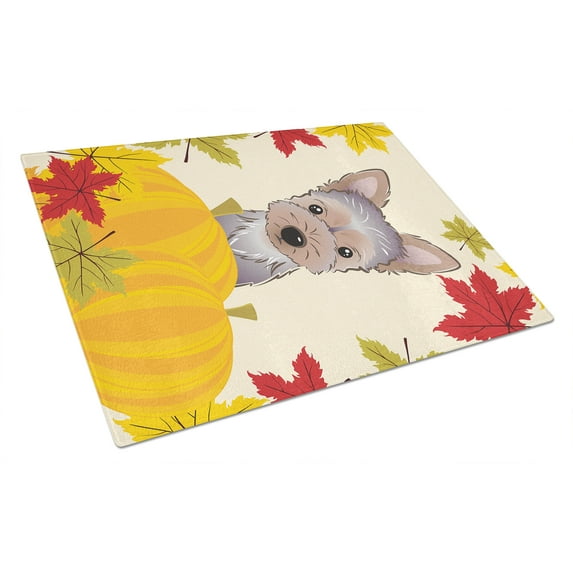 Caroline's Treasures Yorkie Puppy Thanksgiving Glass Cutting Board Large