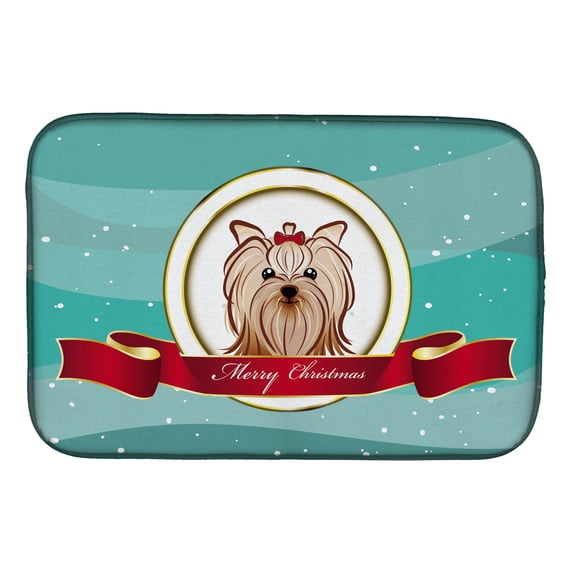 Caroline's Treasures Yorkie Yorkishire Terrier Merry Christmas Dish Drying Mat
