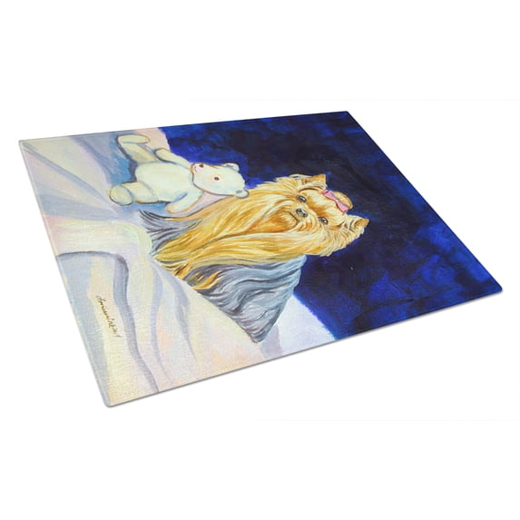 Caroline's Treasures Yorkie and Teddy Bear Glass Cutting Board Large