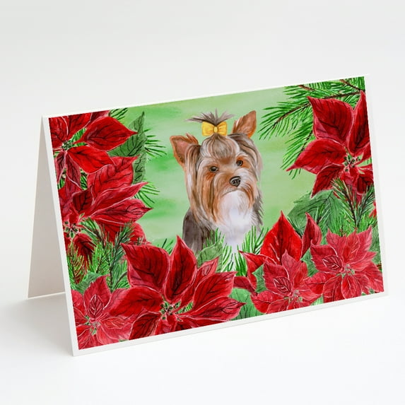 Yorkshire Terrier #2 Poinsettas Greeting Cards and Envelopes Pack of 8