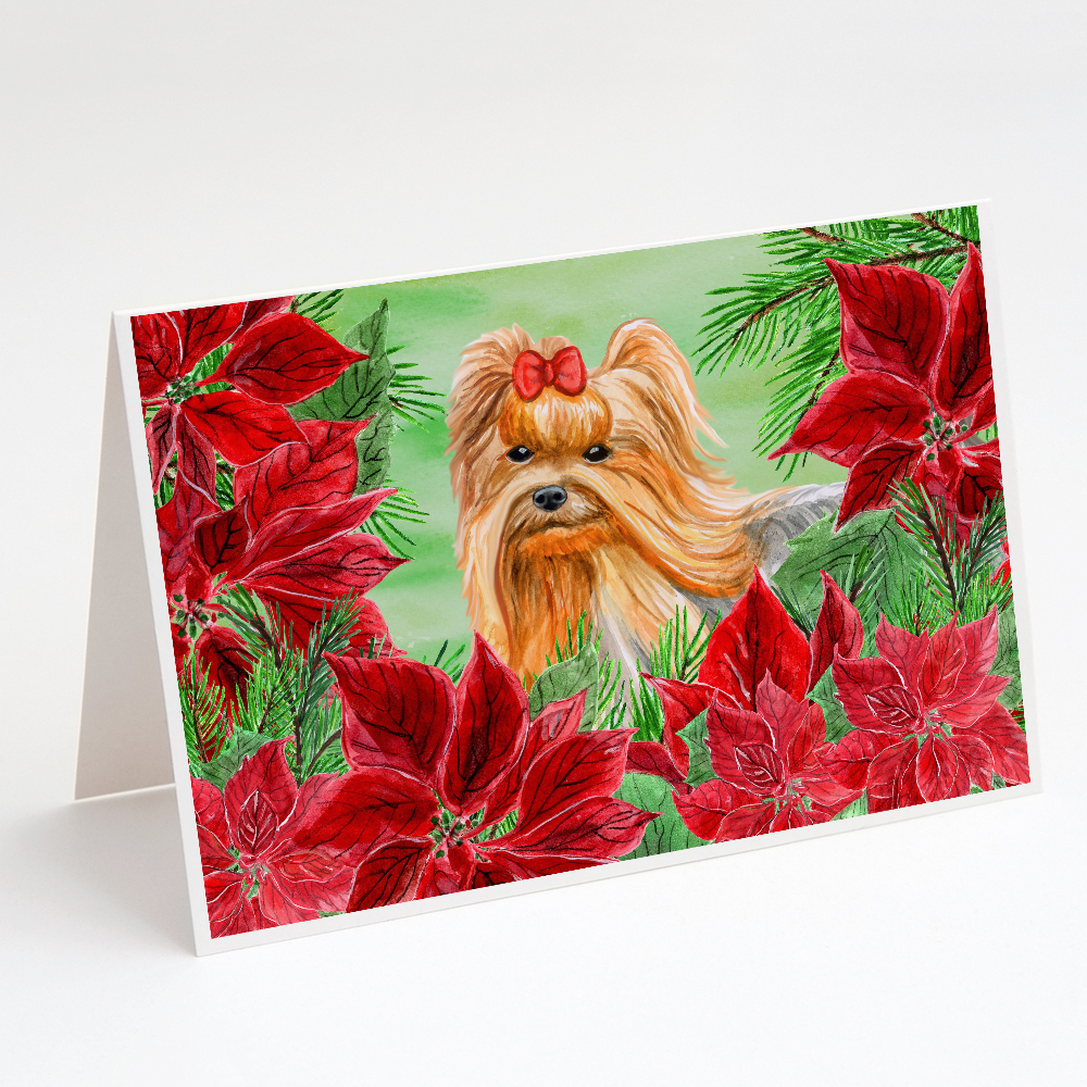 Yorkshire Terrier Poinsettas Greeting Cards and Envelopes Pack of 8