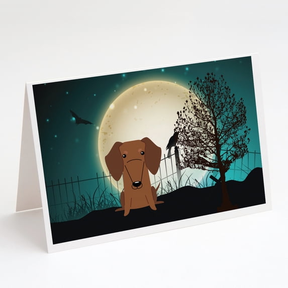 Halloween Scary Dachshund Red Brown Greeting Cards and Envelopes Pack ...