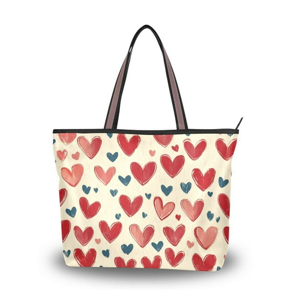 Caroline tote bag, environmental protection large capacity shopping bag, portable travel, multi-color optional. Red Hearts