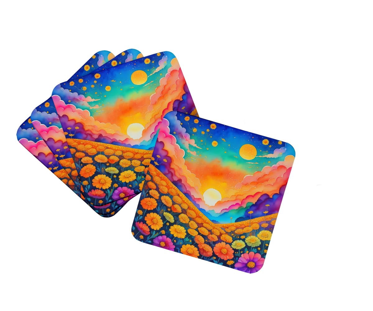 Colorful Marigolds Foam Coaster Set of 4 3.5 in x 3.5 in