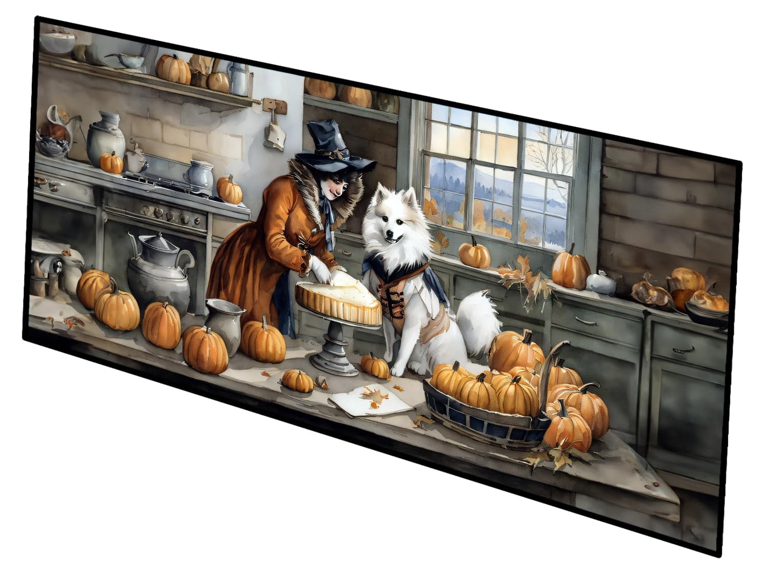 Caroline's Treasures American Eskimo Fall Kitchen Pumpkins Runner Mat 28x58 Front Door Mat Indoor Outdoor Rugs for Entryway Hallway Foyer Non Slip Washable Wide Doormat