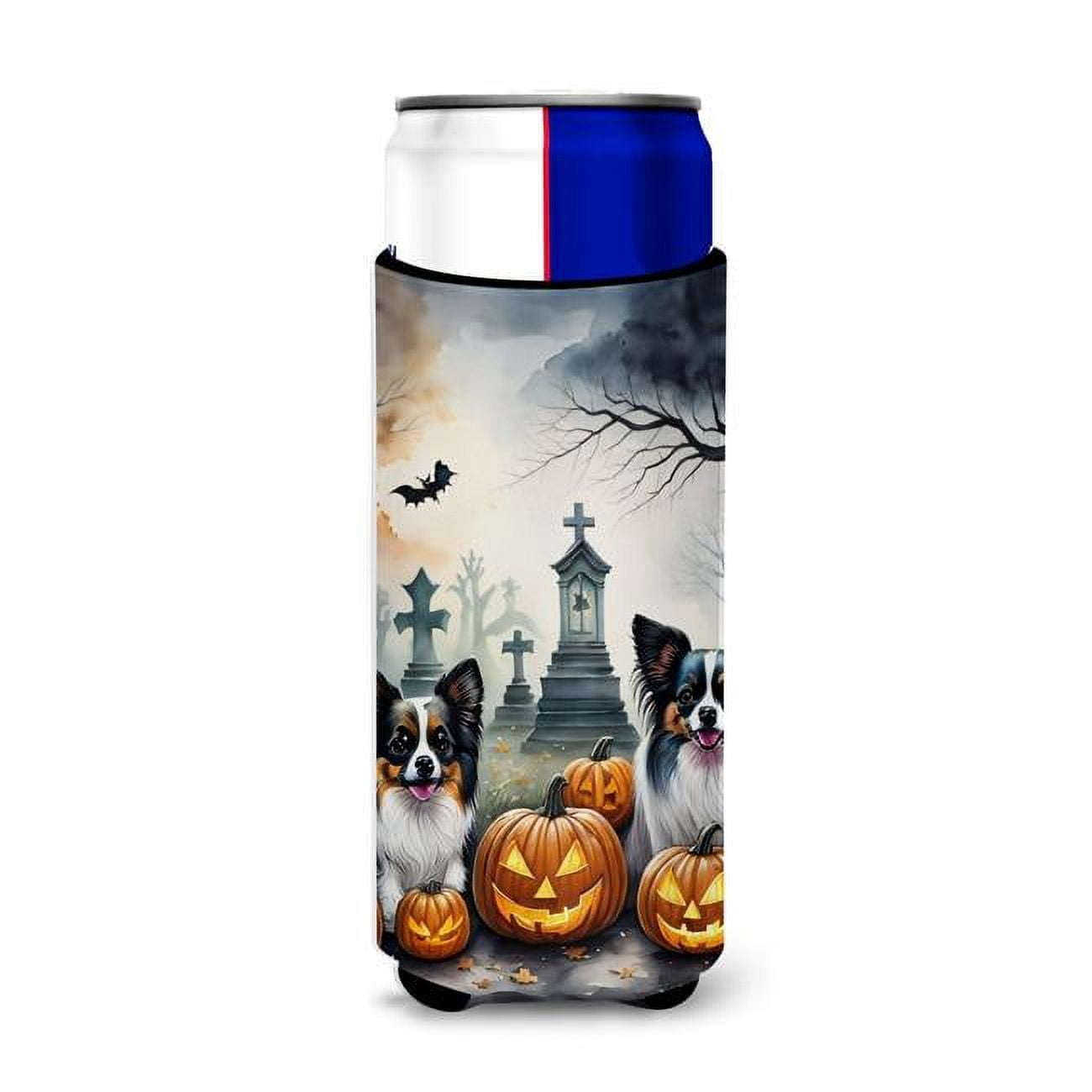 Carolines Treasures  0.25 x 6.5 x 4 in. Papillon Spooky Halloween Hugger for Ultra Slim Cans