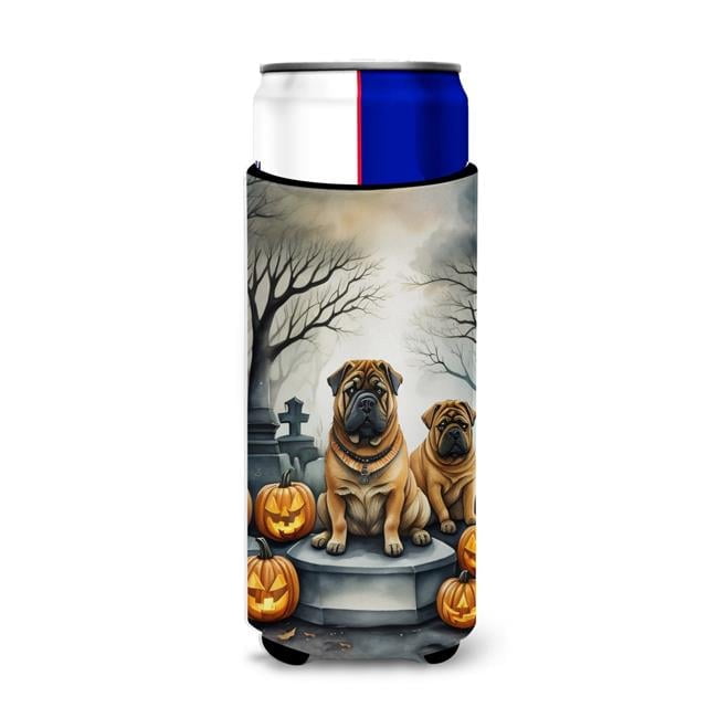Carolines Treasures  0.25 x 6.5 x 4 in. Shar Pei Spooky Halloween Hugger for Ultra Slim Cans
