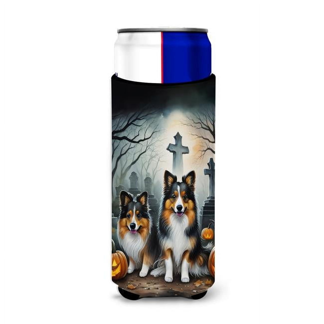 Carolines Treasures  0.25 x 6.5 x 4 in. Sheltie Spooky Halloween Hugger for Ultra Slim Cans