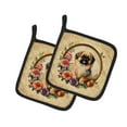 thumbnail image 1 of Pekingese and Flowers Pair of Pot Holders 7.5 in x 7.5 in, 1 of 2