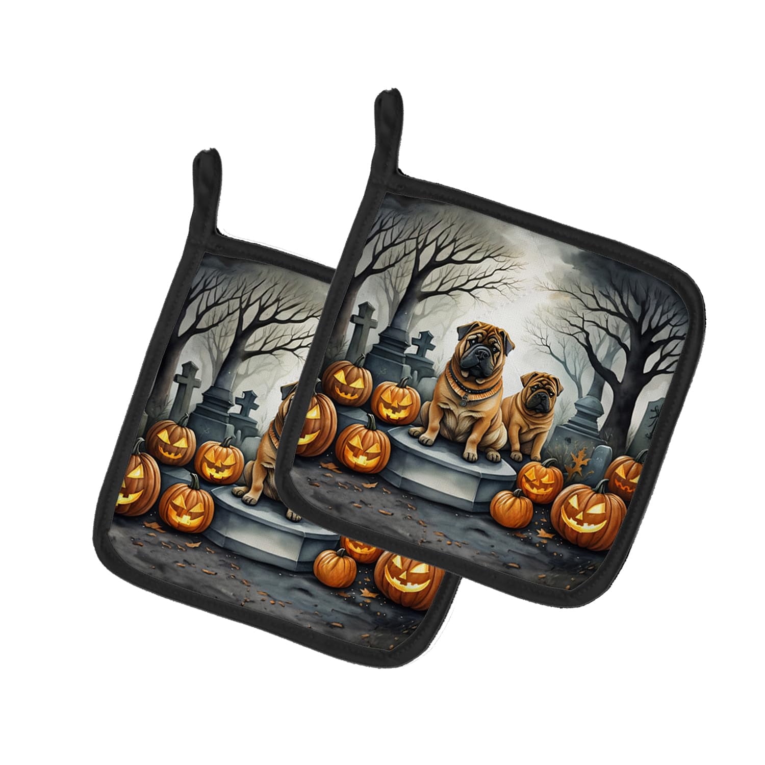 Carolines Treasures 0.3 x 7.5 x 7.5 in. Shar Pei Spooky Halloween Pot Holders - Set of 2