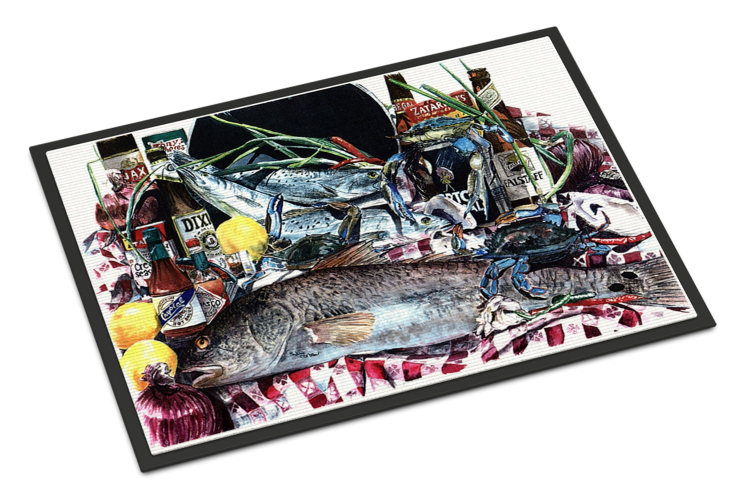 Carolines Treasures Fish and Beers from New Orleans Indoor or Outdoor Doormat, 24" x 36", Multicolor