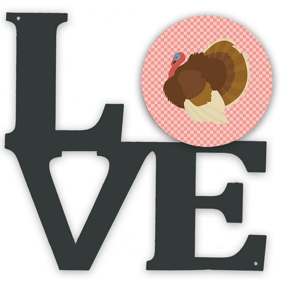 Caroline's Treasures BB7990WALV French Turkey Dindon Pink Check Metal Wall Artwork LOVE, 12X12, multicolor