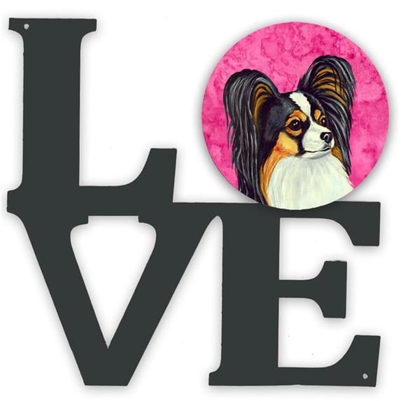 Carolines Treasures 11.5 x 11.75 in. Pink Papillon Metal Artwork Love Wall Decor