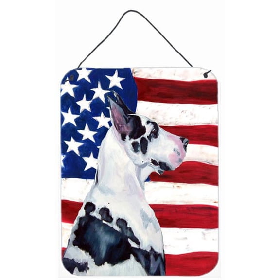 Carolines Treasures 12 x 16 in. USA American Flag With Great Dane Aluminium Metal Wall Or Door Hanging Prints - 12 x 0.02 x 16 in.