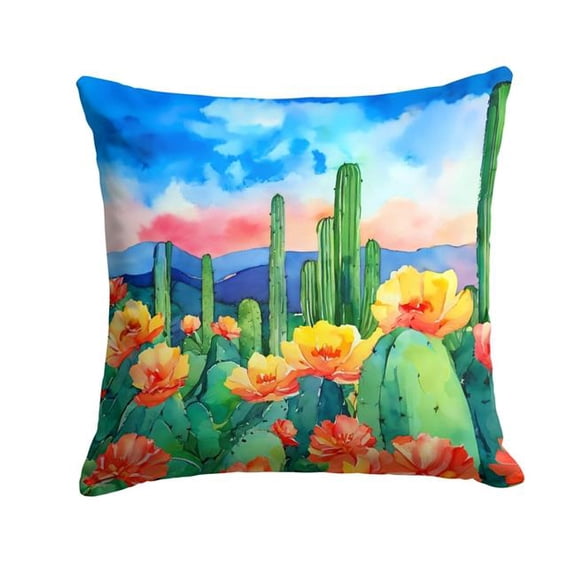 Carolines Treasures DAC1626PW1414 14 x 14 in. Arizona Saguaro Cactus Blossom in Watercolor Throw Pillow