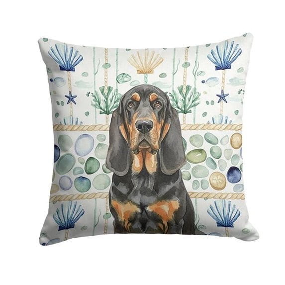 Carolines Treasures 14 x 14 in. Black & Tan Bloodhound Coastal Sea Glass Throw Pillow