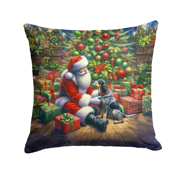Carolines Treasures DAC4075PW1414 14 x 14 in. Bluetick Hound & Santa Claus Throw Pillow