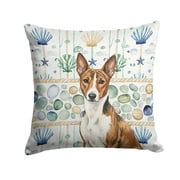 Carolines Treasures 14 x 14 in. Brindle & White Basenji Coastal Sea Glass Throw Pillow