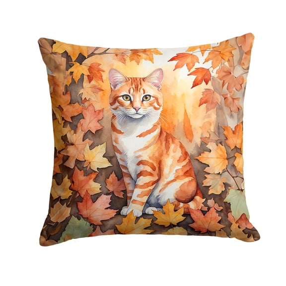 Caroline's Treasures Cheetoh Cat in Fall Leaves Throw Pillow Machine Washable, Indoor Outdoor Decorative Pillow for Couch, Bed or Patio, 14Hx14W