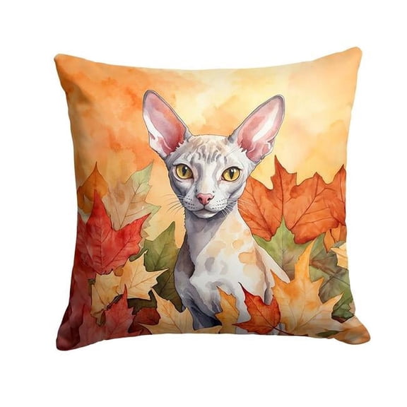 Carolines Treasures DAC7126PW1414 14 x 14 in. Cornish Rex Cat in Fall Leaves Throw Pillow