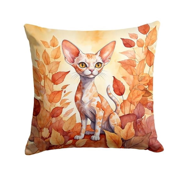 Carolines Treasures DAC7128PW1414 14 x 14 in. Devon Rex Cat in Fall Leaves Throw Pillow
