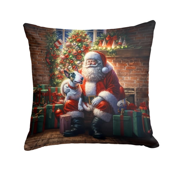 Carolines Treasures DAC4106PW1414 14 x 14 in. English Bull Terrier & Santa Claus Throw Pillow