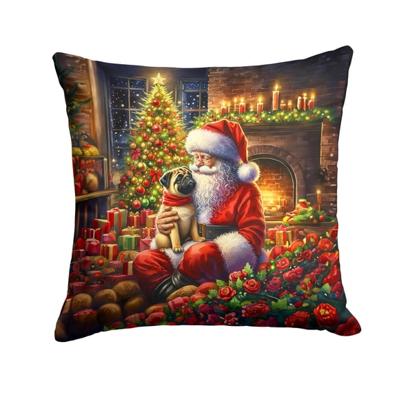 Carolines Treasures DAC4149PW1414 14 x 14 in. Fawn Pug & Santa Claus Throw Pillow