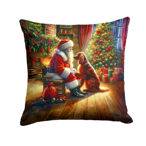 Carolines Treasures DAC4125PW1414 14 x 14 in. Irish Setter & Santa Claus Throw Pillow