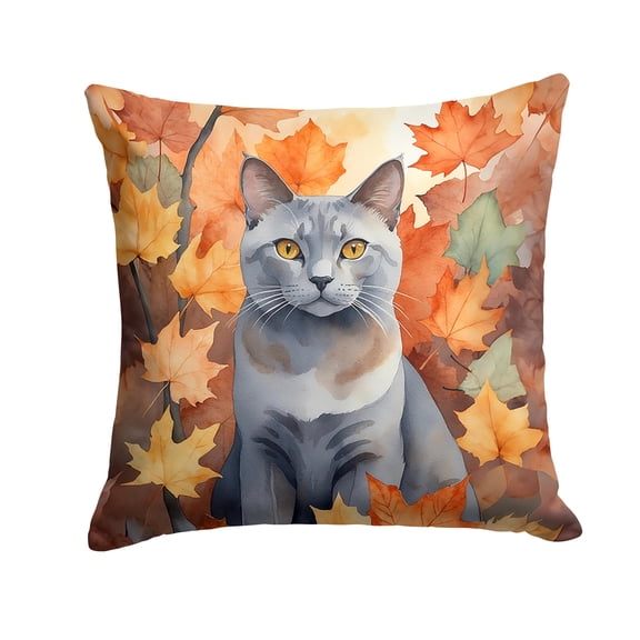 Caroline's Treasures Korat Cat in Fall Leaves Throw Pillow Machine Washable, Indoor Outdoor Decorative Pillow for Couch, Bed or Patio, 14Hx14W