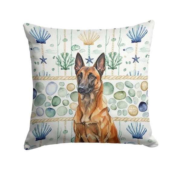 Carolines Treasures 14 x 14 in. Mahogany Belgian Malinois Coastal Sea Glass Throw Pillow