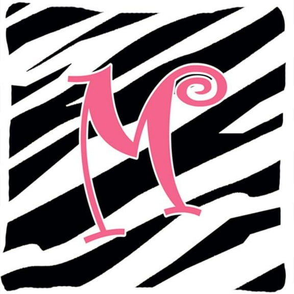 Carolines Treasures 14 x 14 in. Monogram Initial M Zebra Stripe and Pink Fabric Decorative Pillow